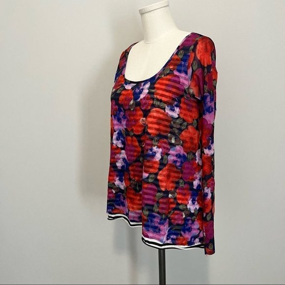 Anthropologie Weston Wear Floral Striped Long Sleeve Top - Picture 4 of 10